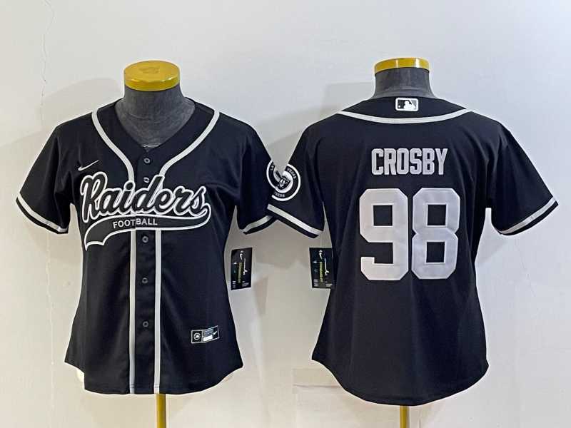 Women's Las Vegas Raiders #98 Maxx Crosby Black With Patch Cool Base Stitched Baseball Jersey,We sell and wholesale Women's Las Vegas Raiders #98 Maxx Crosby Black With Patch Cool Base Stitched Baseball Jersey on line form chian!